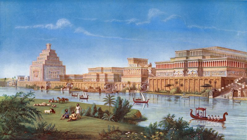 Majestetiske palasser i det gamle Assyrias store hovedstad Nineve slik det var for mer enn tjuefem århundrer siden av European School