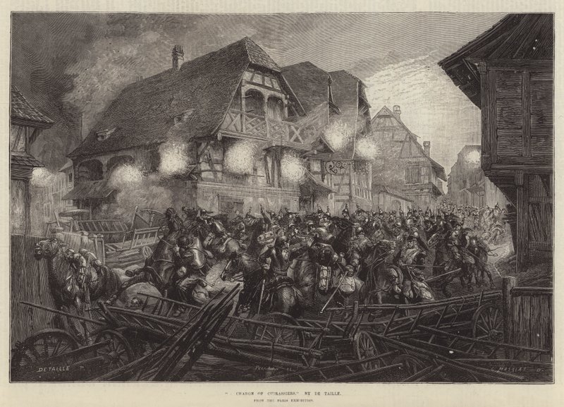 A Charge of Cuirassiers, fra Paris-utstillingen av French School