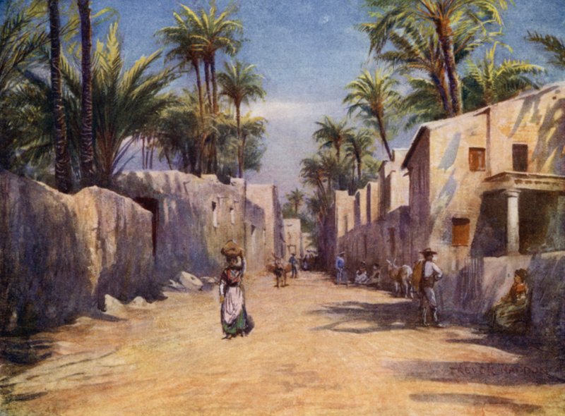 Elche, A Street (farge litho) av A. Trevor Haddon