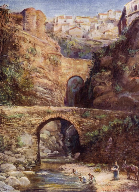 Ronda, romerske broer (farge litho) av A. Trevor Haddon