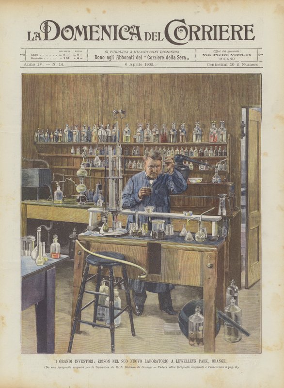 De store oppfinnerne, Edison i sitt nye laboratorium i Lewelleyn Park, Orange av Achille Beltrame