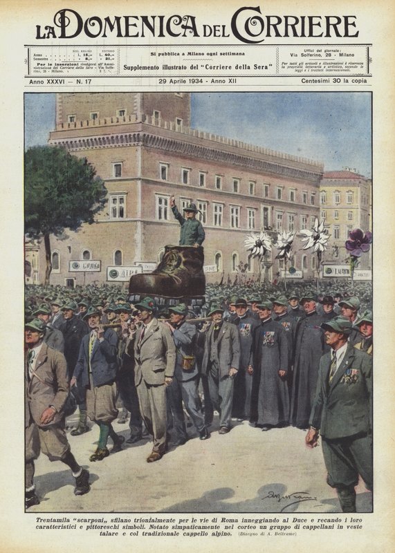 Tretti tusen støvler parader triumferende gjennom Romas gater og priser Duce og bringer deres? av Achille Beltrame