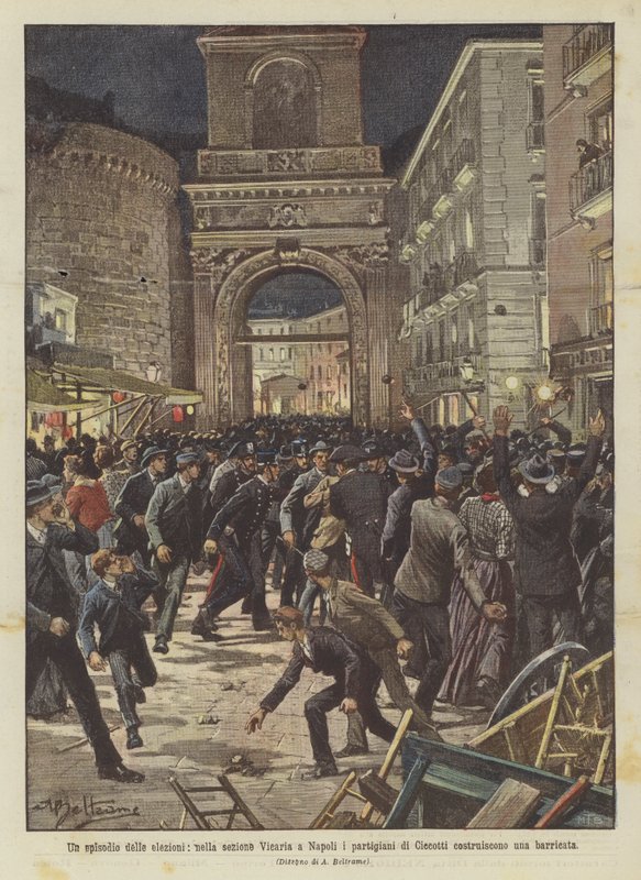 En episode av valget, i vikariatseksjonen i Napoli bygger partisanene til Ciecotti en barrikade av Achille Beltrame