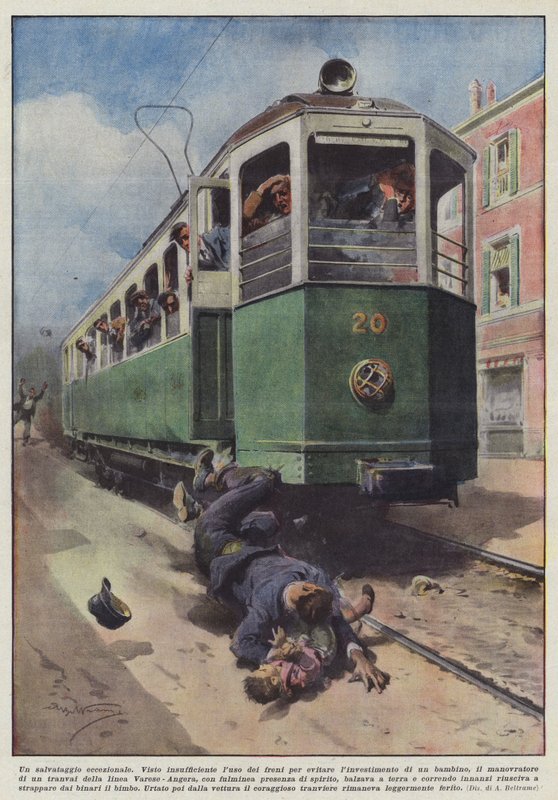 En eksepsjonell redning (farge litho) av Achille Beltrame