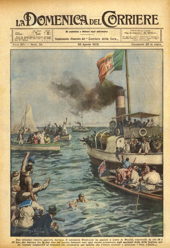 En triumferende italiensk sportsseier av Achille Beltrame