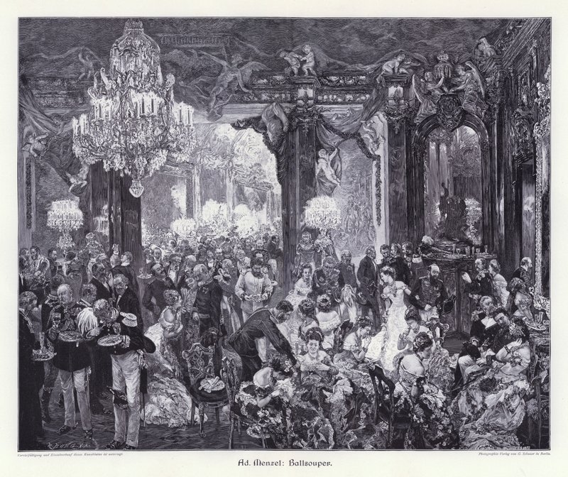 Ballmiddag (gravering) av Adolph Friedrich Erdmann von (after) Menzel