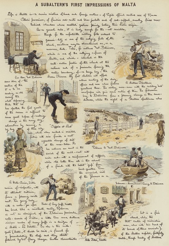 A Subalterns første inntrykk av Malta (chromolitho) av Adrien Emmanuel Marie