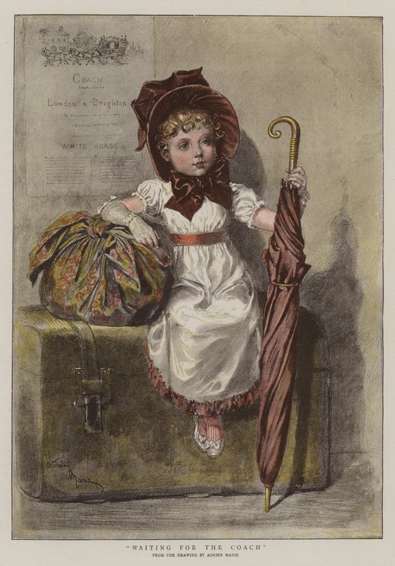 Venter på treneren (chromolitho) av Adrien Emmanuel Marie