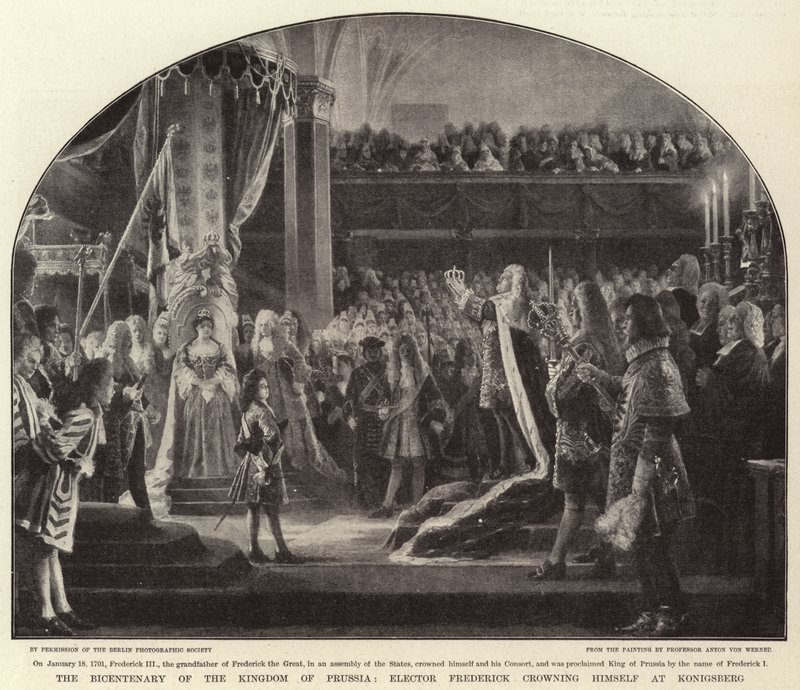 Tohundreårsjubileet for kongeriket Preussen, kurfyrst Frederick som kronet seg på Königsberg av Albert Sauvert