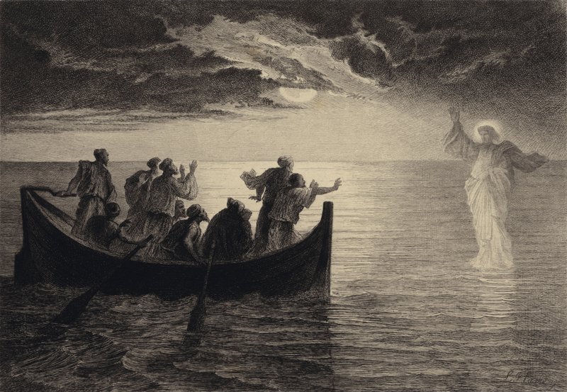 Jesus går på havet av after Albert Robida