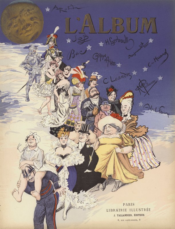 Fransk karikatur (farge litho) av Albert Robida