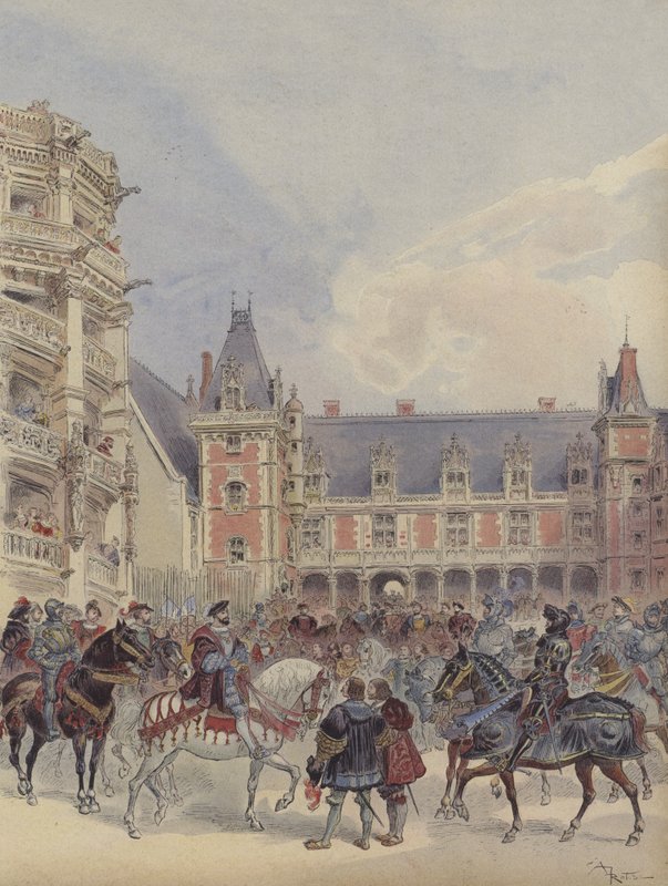 Gårdsplassen ved Loire-slottene av Albert Robida