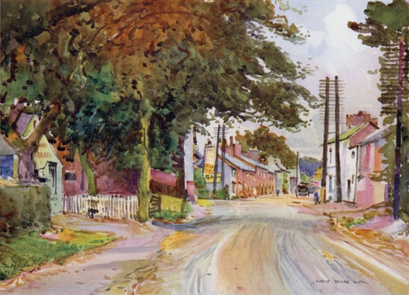 Broughton in the Fylde (farge litho) av Albert Woods