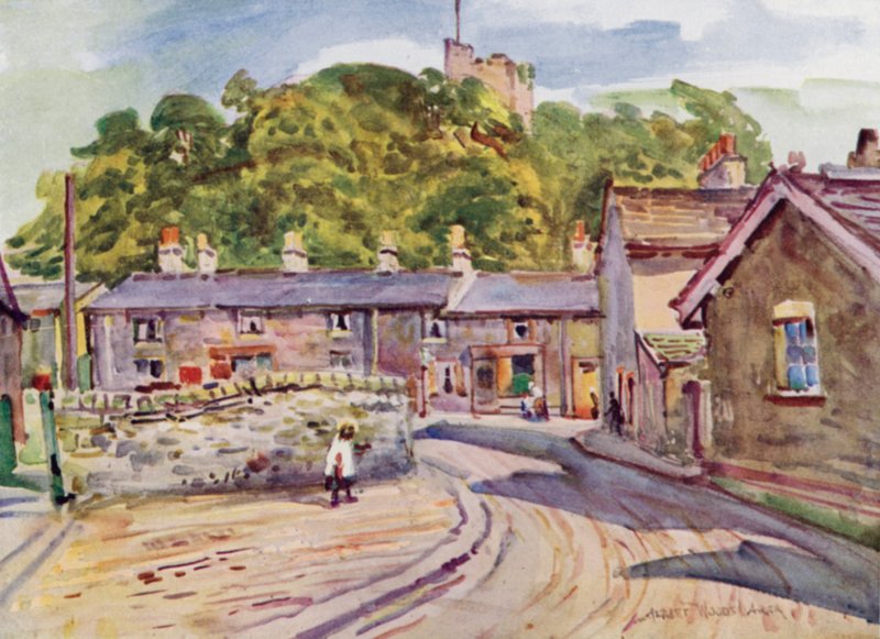 Clitheroe Castle (farge litho) av Albert Woods