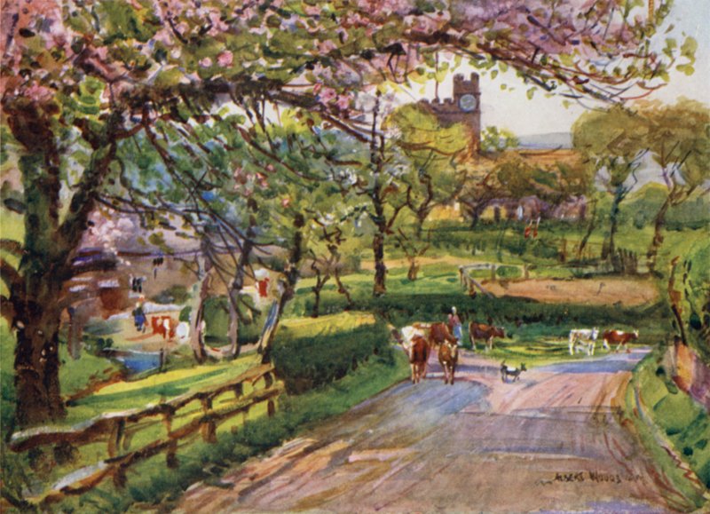 Samlesbury, i Lower Ribblesdale (farge litho) av Albert Woods
