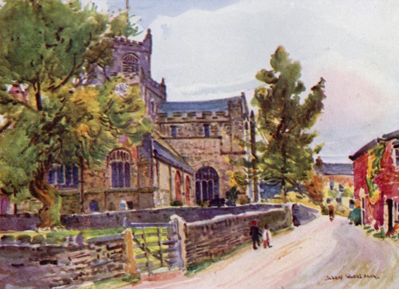 Priory Church, Cartmel (farge litho) av Albert Woods