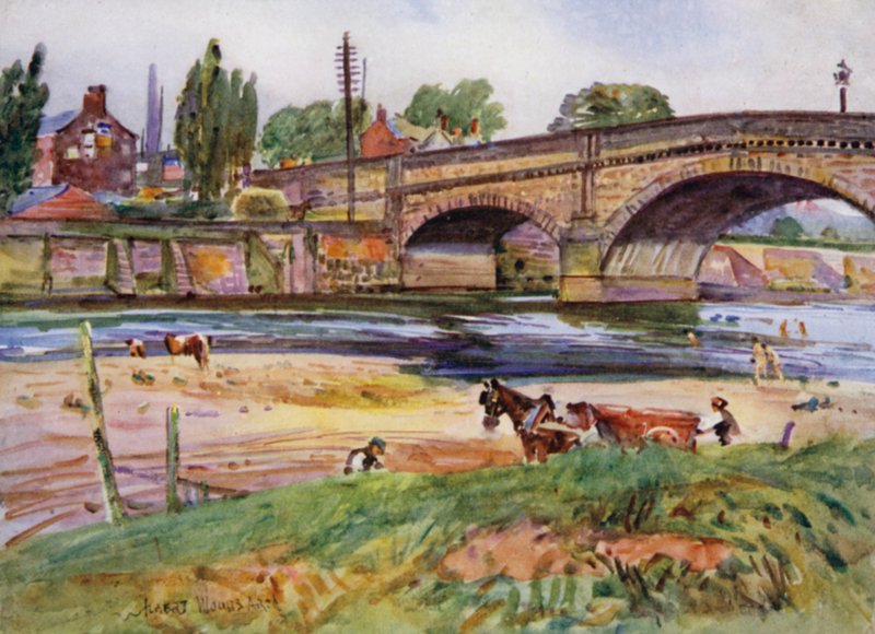 Walton-le-Dale, broen (litho-farge) av Albert Woods