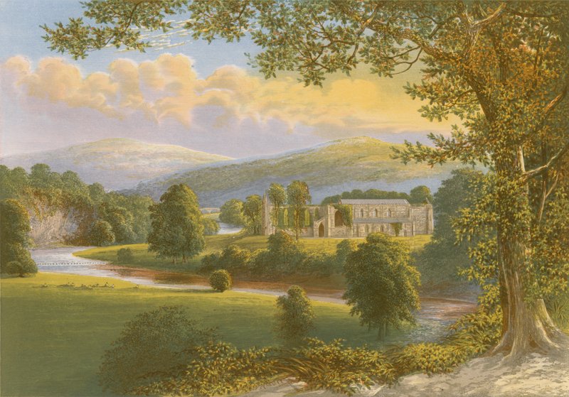 Bolton Priory (farget gravering) av Alexander Francis Lydon
