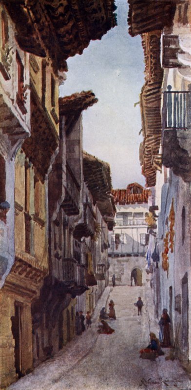 En gate i Fuentarabia (farge litho) av Alexander Wallace Rimington