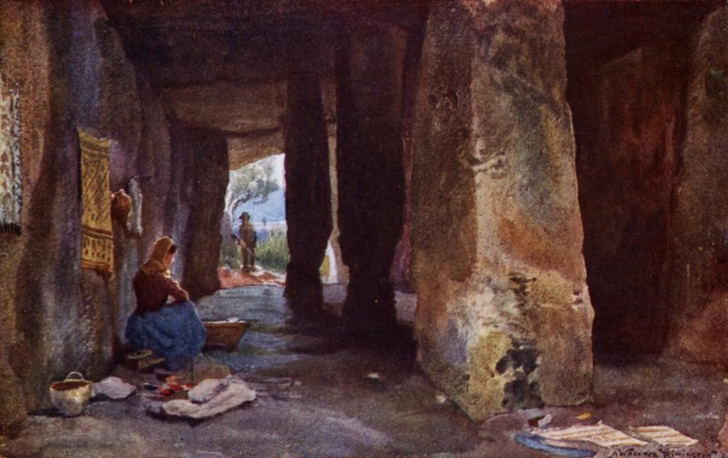 Forhistorisk hule, Antequera (farge litho) av Alexander Wallace Rimington