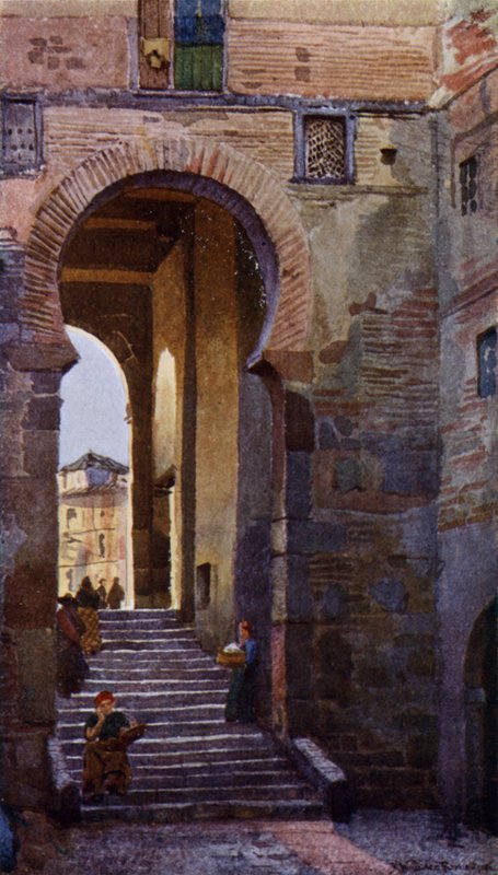 Puerta Del Zocodover, Toledo (farge litho) av Alexander Wallace Rimington
