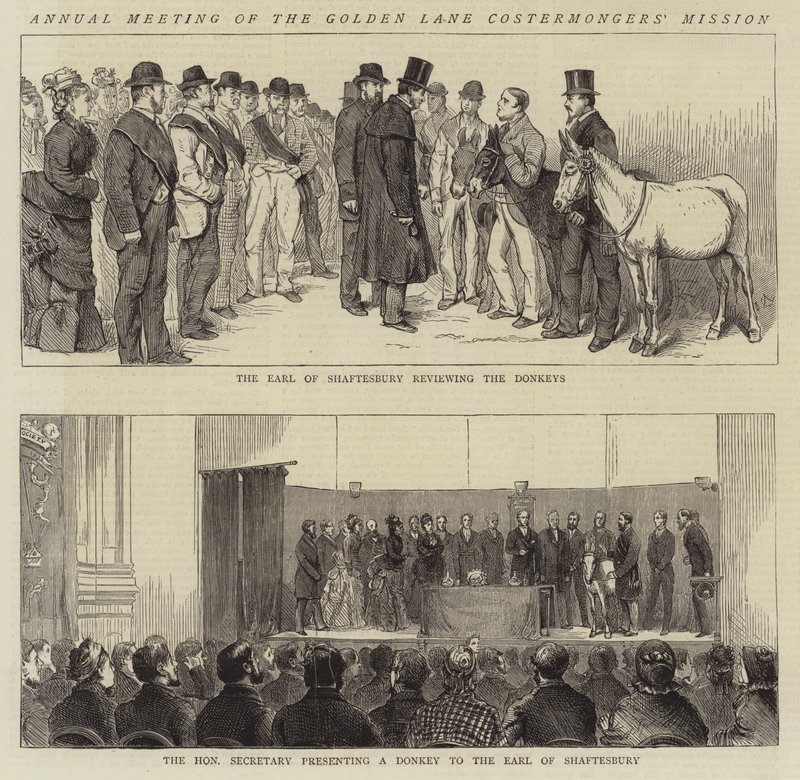 Årsmøte for Golden Lane Costermongers' Mission av Alfred Chantrey Corbould