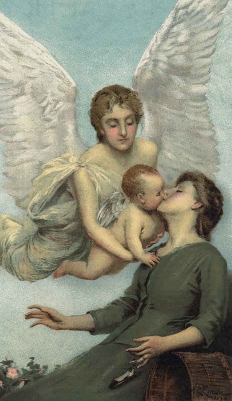 "En mors drøm" (farge litho) av Alfred Edward (after) Emslie