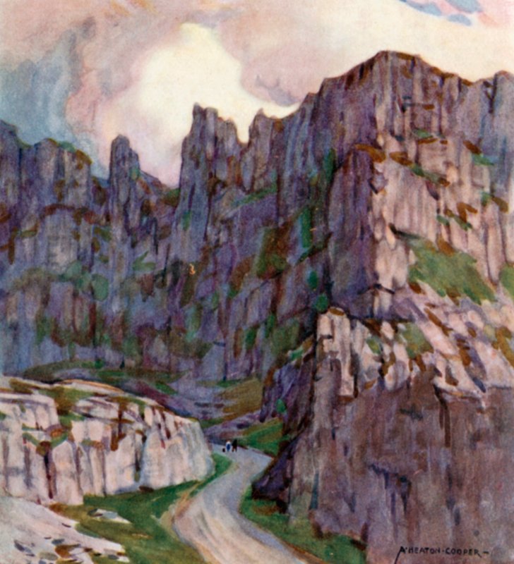 Cheddar Gorge (farge litho) av Alfred Heaton Cooper
