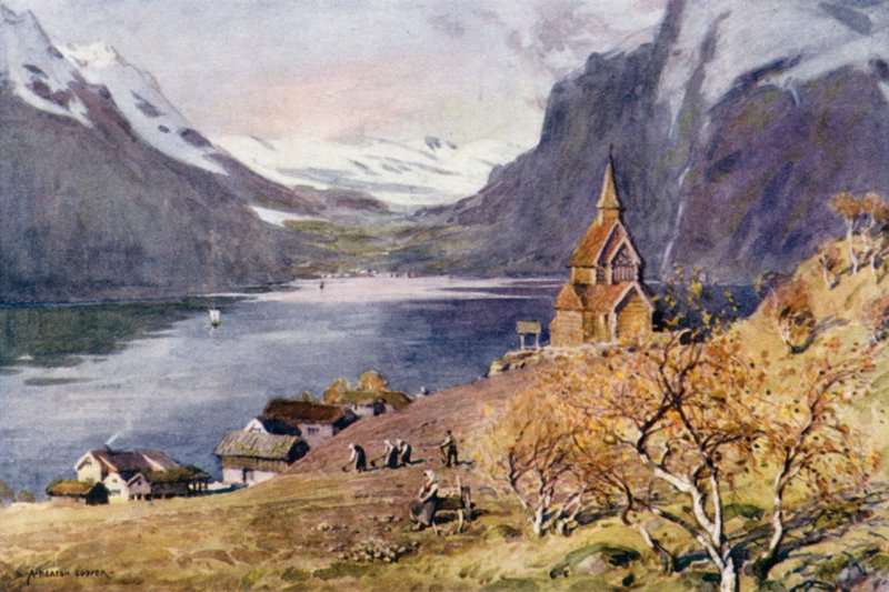 Urnaes kirke, Lyster, Sognefjorden av Alfred Heaton Cooper