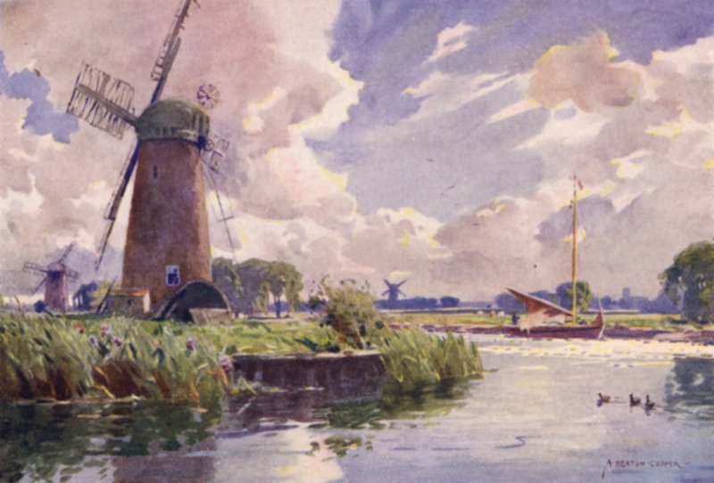 Vindmøller på Thurne, Norfolk av Alfred Heaton Cooper