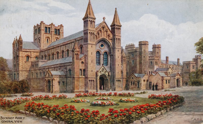 Buckfast Abbey (farge litho) av Alfred Robert Quinton