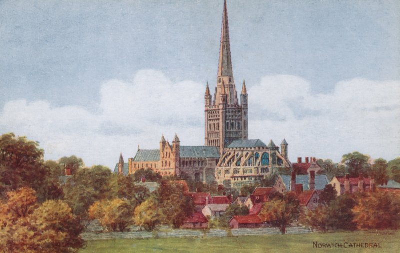 Norwich Cathedral (farge litho) av Alfred Robert Quinton