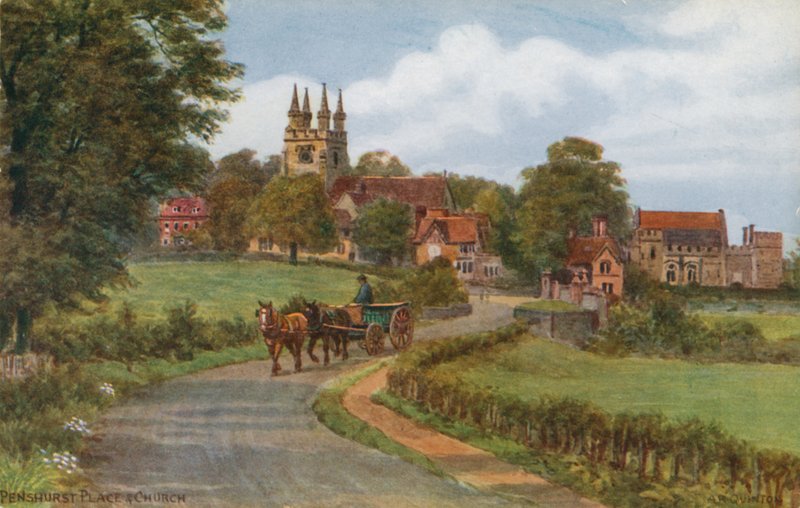 Penhurst Place and Church (farge litho) av Alfred Robert Quinton