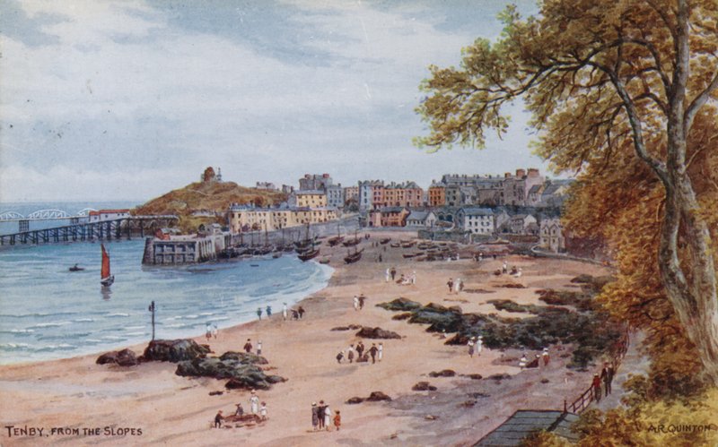 Tenby, From The Slopes (farge litho) av Alfred Robert Quinton