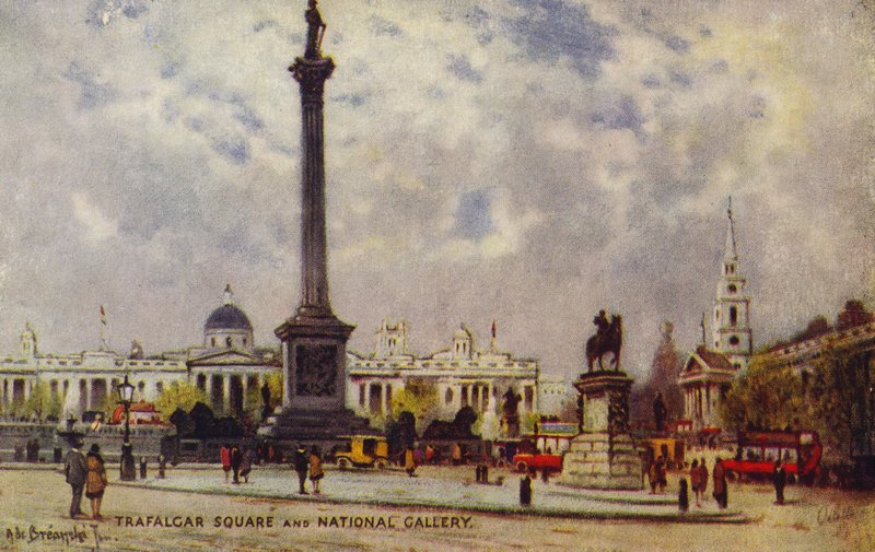 Trafalgar Square og Nasjonalgalleriet av Alfred de Breanski