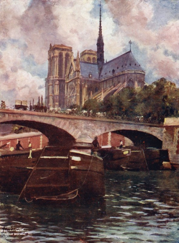 Paris: Notre Dame-katedralen (litho-farge) av Allan Stewart