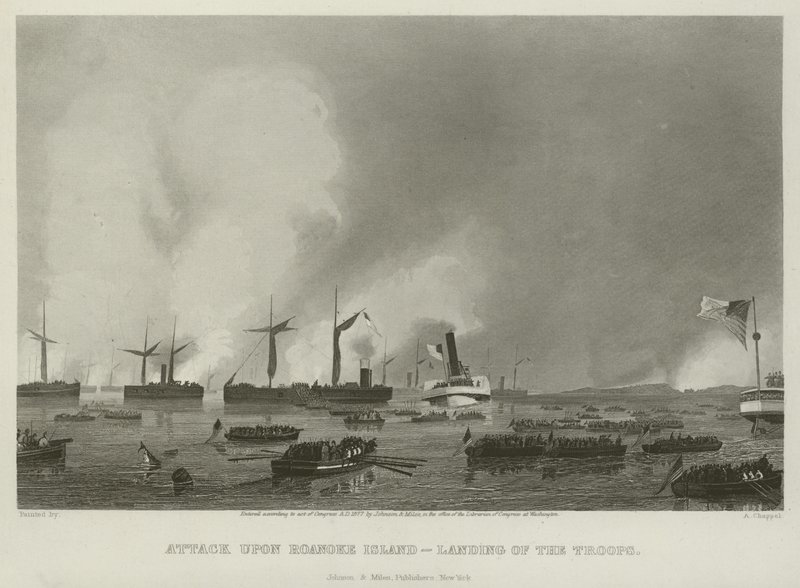 Angrep på Roanoke Island - landing av troppene, 1862 av Alonzo Chappel