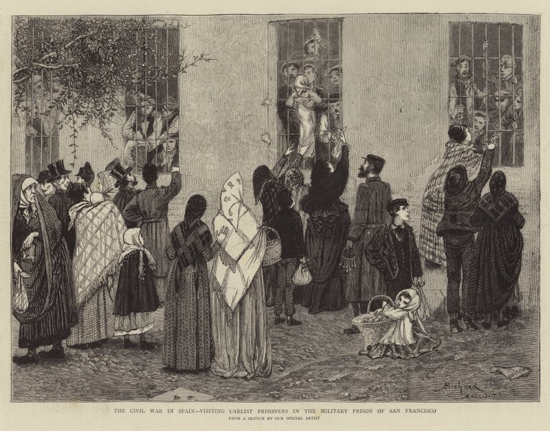 Borgerkrigen i Spania, besøker Carlist Prisoners i Military Prison of San Francisco av Alphonse Adolphe Bichard