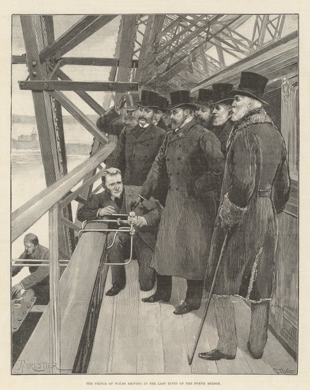 Prinsen av Wales kjører i den siste naglen på Forth Bridge av Amedee Forestier
