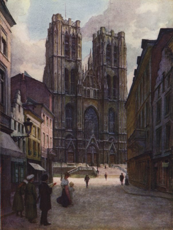 Katedralen i Ste Gudule, Brussel av after Amedee Forestier