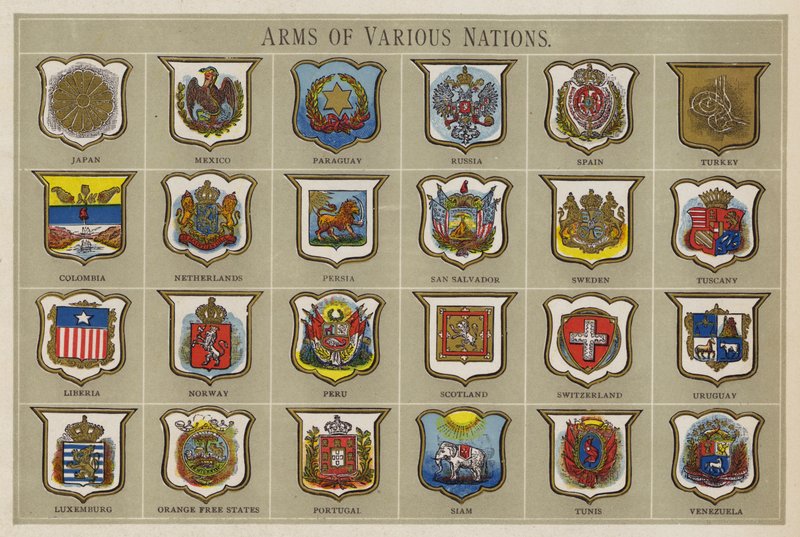 Arms of Various Nations (farge litho) av American School