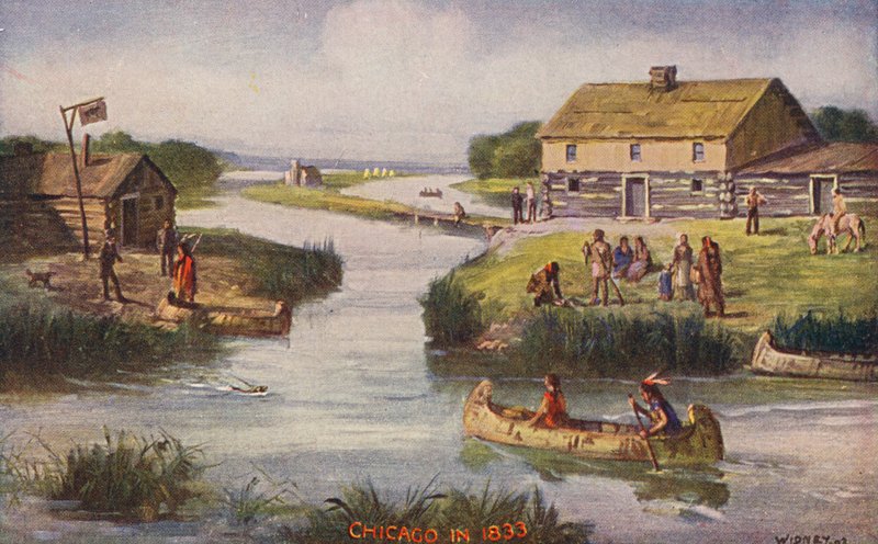 Chicago: Chicago i 1833 (farge litho) av American School