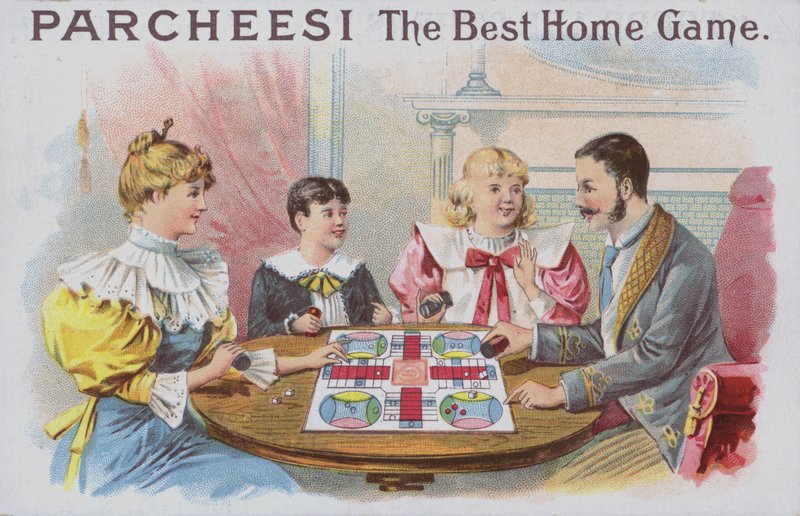 Familie som spiller Parcheesi (chromolitho) av American School