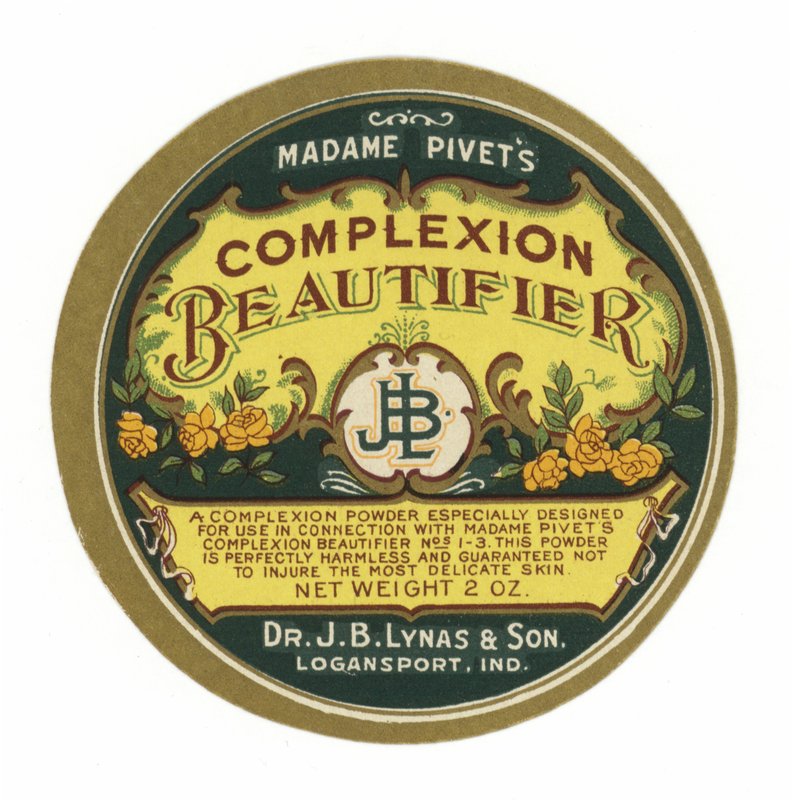 Madame Pivets Complexion Beautifier, etikett av American School