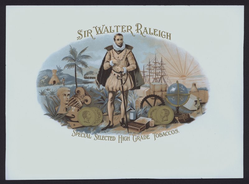Sir Walter Raleigh, Tobakk (chromolitho) av American School
