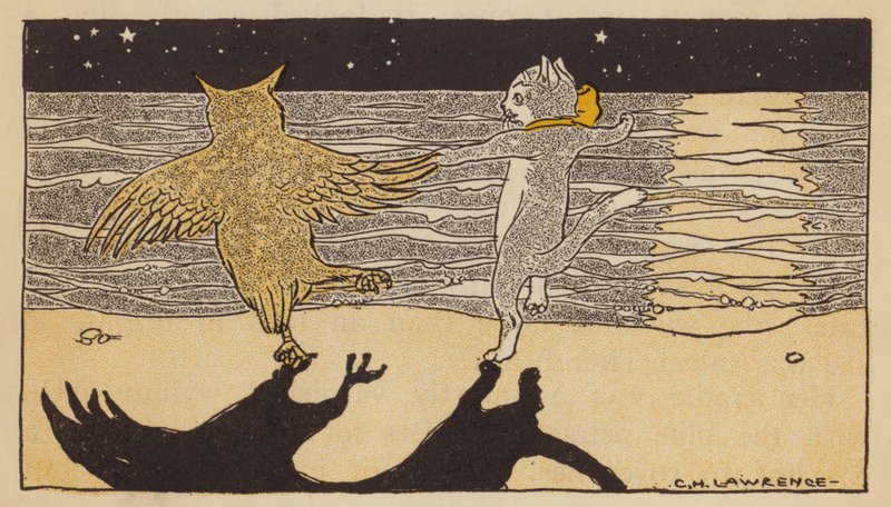 Uglen og Pussycat (farge litho) av American School