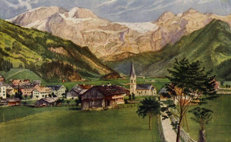 Under Wildstrubel-breen (farge litho) av American School