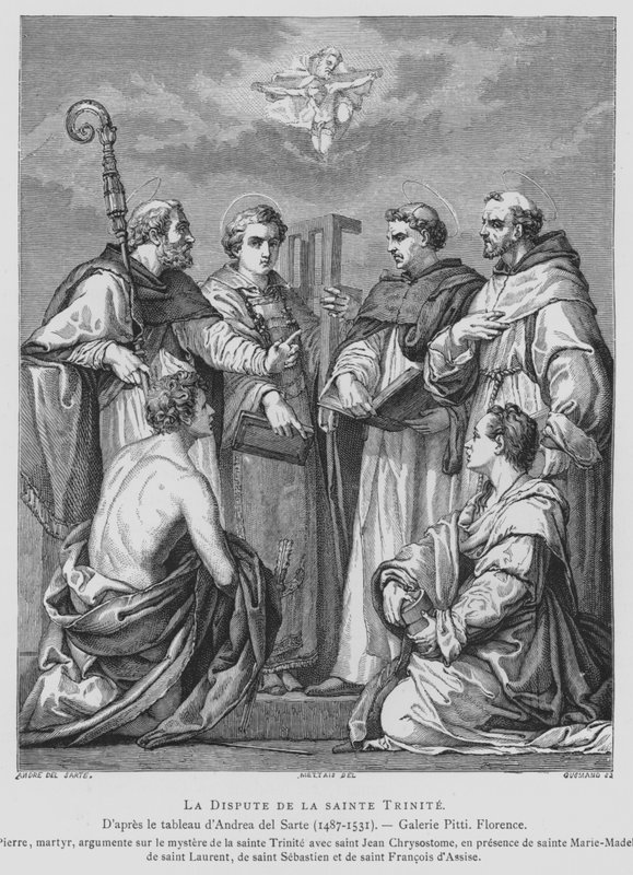 Disputas om treenigheten (litho) av Andrea del (after) Sarto