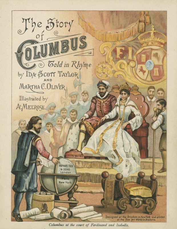 Columbus ved hoffet til Ferdinand og Isabella (chromolitho) av Andrew Melrose