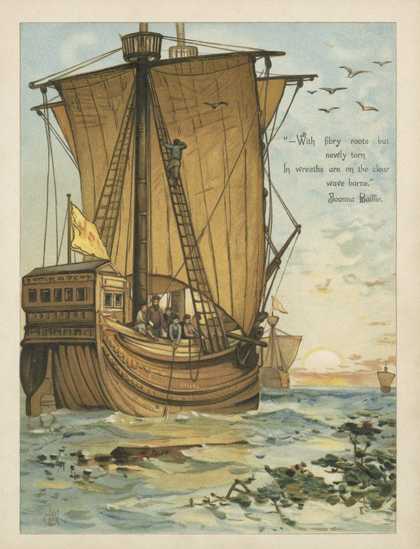 Columbus seiler gjennom Sargassohavet (chromolitho) av Andrew Melrose